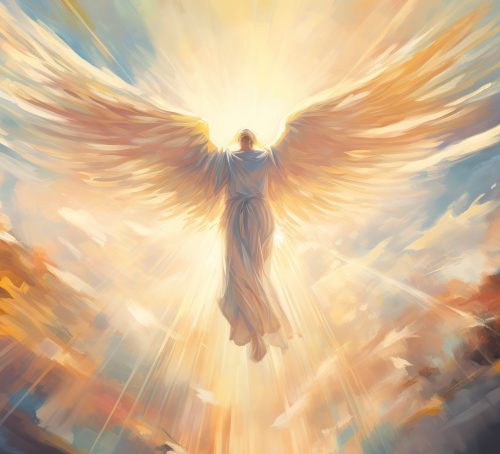 AI Generated. AI Generative. Glowing light flying angel in heaven. Religion spiritual faith christian catholic jesus mythology vibe style AI Generated. AI Generative. Glowing light flying angel in heaven. Religion spiritual faith christian catholic jesus mythology vibe style
